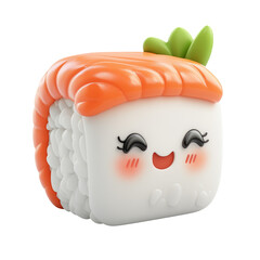 Cute Cartoon Sushi Character with Smiling Face and Happy Expression Isolated on Transparent Background