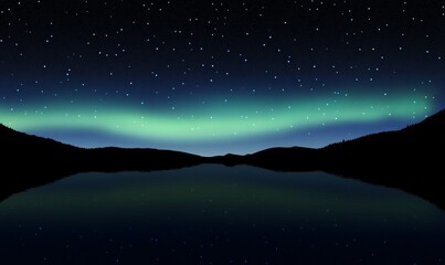 Fototapeta premium Aurora Borealis over Serene Lake at Night
