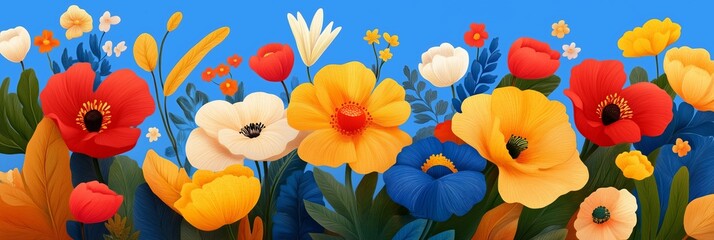 flowers and foliage colorful pattern spring summer background. minimalistic illustration