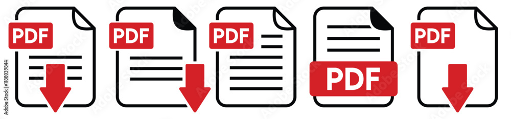 Wall mural pdf file format icons set with download sign vector.