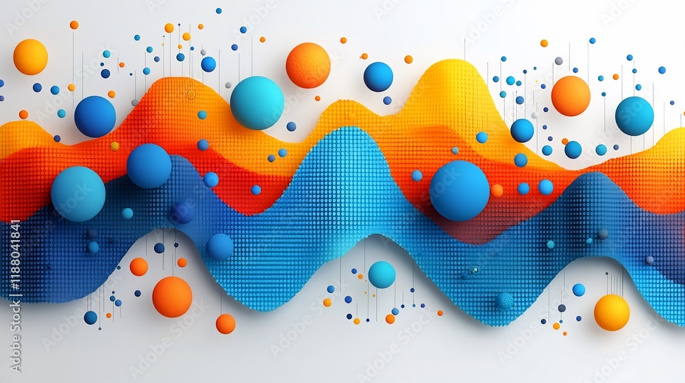 Aufkleber Abstract 3D data visualization with colorful waves and spheres.