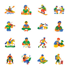 Fototapeta premium Pack of Recreational Fun Flat Style Illustrations 