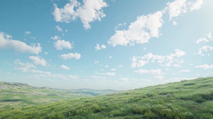 Serene Rolling Hills Under a Summer Sky: A Breathtaking Landscape
