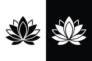 Lotus Blossom Icon. Vibrant Silhouette and Logo Designs in Black & White