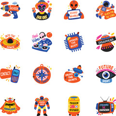 Bundle of Flat Style Extraterrestrial Stickers 