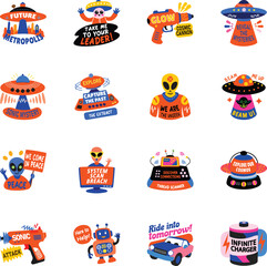 Collection of Space Flat Style Stickers 

