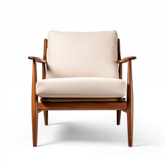 Fototapeta premium MidCentury Modern Armchair Beige Upholstery Wooden Legs
