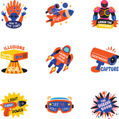 Naklejka premium Set of Flat Style Cosmic Stickers