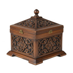 Intricately Carved Wooden Box Arts and Crafts Showcase Transparent Background Elegant Design Close-Up Perspective