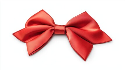 Fototapeta premium A decorative red satin bow, neatly styled with symmetrical loops, isolated on a plain white background, perfect for gift wrapping concepts.