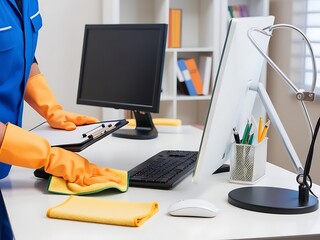 A professional person is giving cleaning service in office