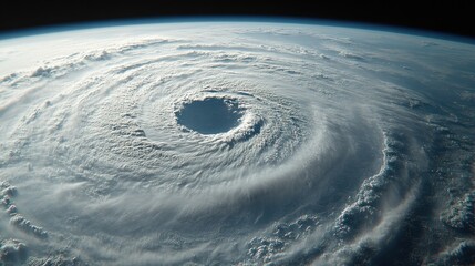 Hurricane eye over Earth from space, swirling clouds. (2)