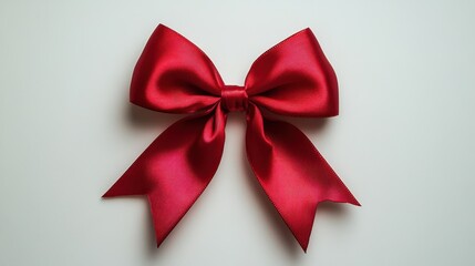 A decorative red satin ribbon bow, tied neatly and placed against a white background, ideal for wrapping gifts or holiday-themed designs.