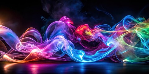 smoke veils rotating under glowing lights on dark background