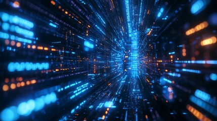 Fototapeta premium Blue abstract technology data wavy lines in holographic style