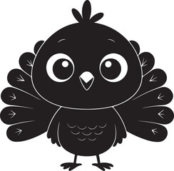 A cute peacock kawi silhouette chibi vector and illustration design using black color.