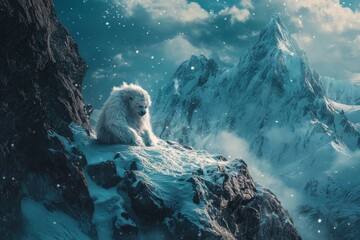 Obraz premium Majestic Yeti in a Winter Wonderland: A Snowy Mountaintop Haven