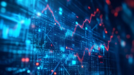 Fototapeta premium Blue abstract technology data wavy lines in holographic style