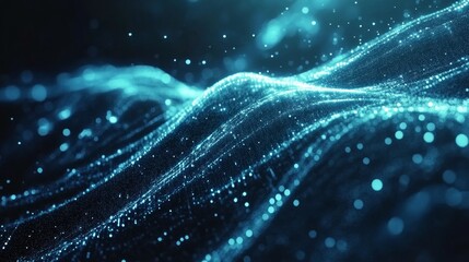 Blue abstract technology data wavy lines in holographic style