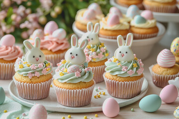 Cupcakes and easter buns decorate a festive table for spring celebrations showcasing colorful treats perfect for parties family gatherings or holiday events with friends