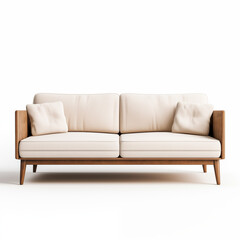 Fototapeta premium Beige Sofa Wooden Legs MidCentury Modern Two Cushions Interior Design