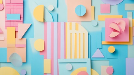 Fototapeta premium A vibrant composition of geometric shapes and pastel colors in a playful arrangement.