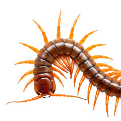 Close-up of a Centipede with Orange Legs on Transparent Background