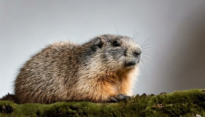 Fototapeta premium Marmot is relaxing, white background, copy space 