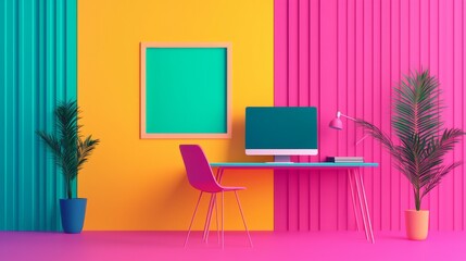 Creative workspace design modern office digital art vibrant colors interior decor inspiring environment