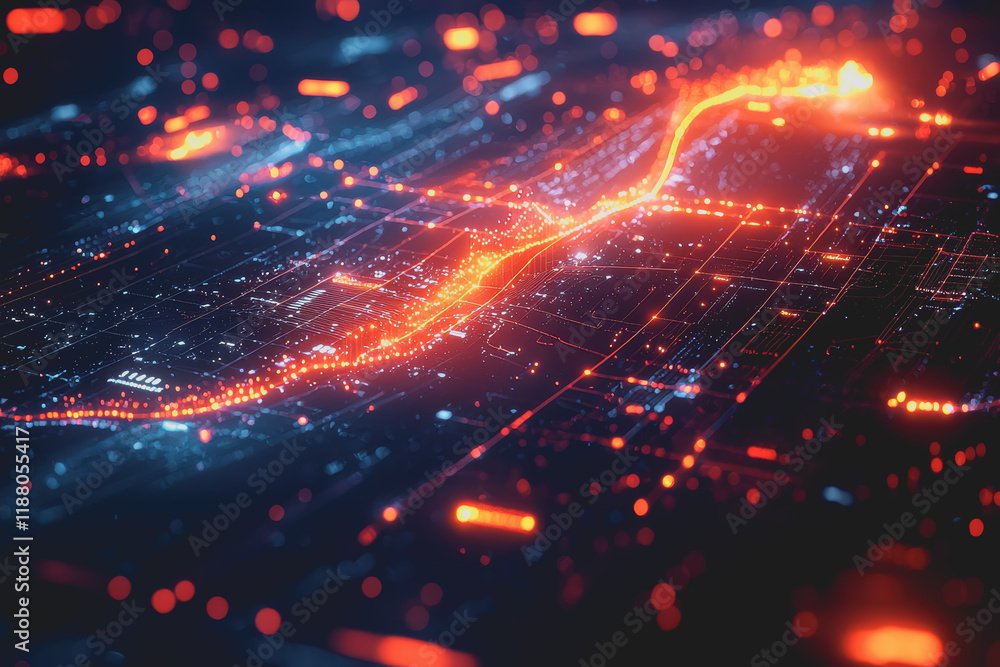 Poster computer screen emitting red and blue light with dark background digital technology display modern d