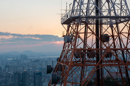 A tall, large telecommunication tower.