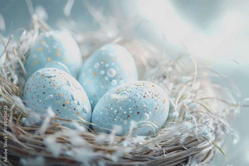 Poster nest with three eggs inside nesting material natural habitat bird nesting behavior wildlife photogra
