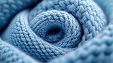 Close-up of Soft Blue Knitted Fabric Texture