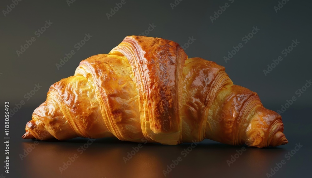 Sticker A freshly baked croissant with a golden brown crust and flaky layers, isolated on a dark background.