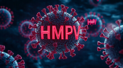 abstract background of recent breakout virus named hmpv similiar to covid-19, Human Metapneumovirus respiratory virus is floating on the background, consciousness concept background of hmpv virus.
