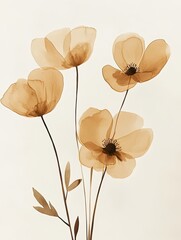 Card vertical design flowers water color painting earth tone on white background