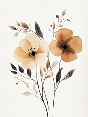 Card vertical design flowers water color painting earth tone on white background