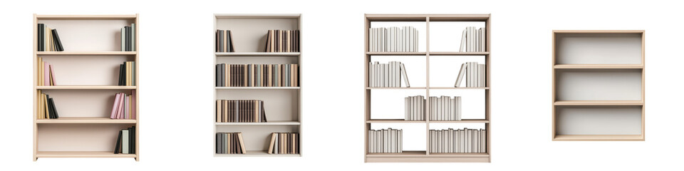 Stylish wooden bookcases filled with books in a minimalist modern living room or office interior  Shelving units for organizing displaying and storing books and decor