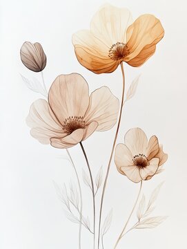 Card vertical design flowers water color painting earth tone on white background