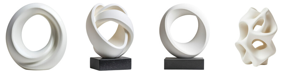 Abstract white ceramic or porcelain sculpture with looped and twisted organic geometric shapes...