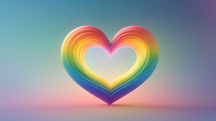 High top view of a glitter rainbow heart shaped glowing against a dreamy background.