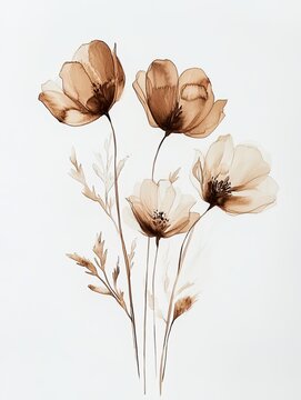 Card vertical design flowers water color painting earth tone on white background