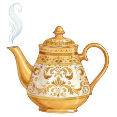 Elegant Teapot with Steaming Water Kitchen Digital Art Transparent Background Whimsical Design