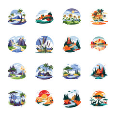 Set of Flat Style Beautiful Scenes Illustrations 