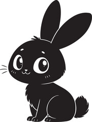 A cute rabbit kawi silhouette chibi vector and illustration design using black color.