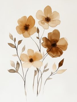 Card vertical design flowers water color painting earth tone on white background