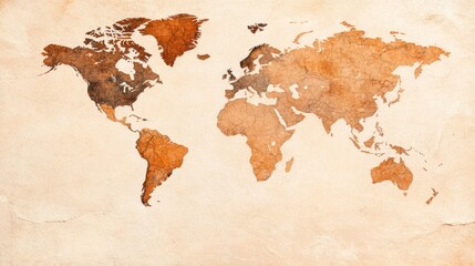 Antique World Map on Grungy Vintage Paper Background