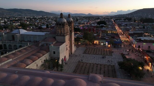 dusk curving towards Templo de Santo Domingo in Oaxaca