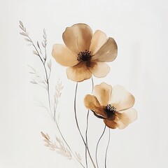 Card vertical design flowers water color painting earth tone on white background