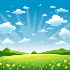 Obraz premium Sunny Day Rolling Hills Landscape With Flowers